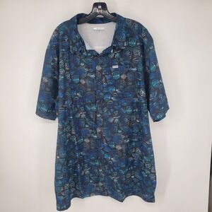 Columbia PFG Fishing Shirt 2XT Mens Button Up Performance Gear Logos